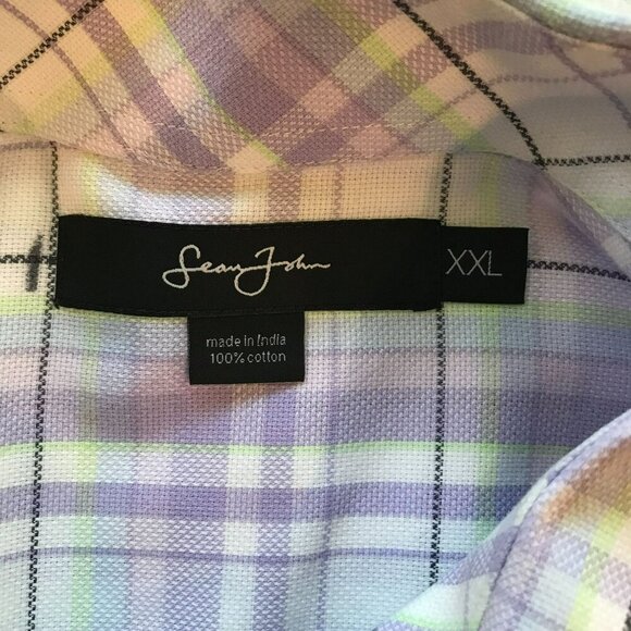 Sean John Men's Short Sleeve Button Front Collared Dress Shirt Sz XXL Gray Plaid - Picture 11 of 14